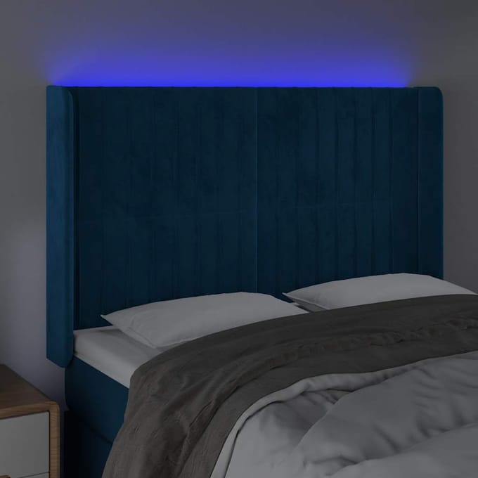 vidaXL - Hoofdbord - LED - 147x16x118/128 - cm - fluweel - donkerblauw