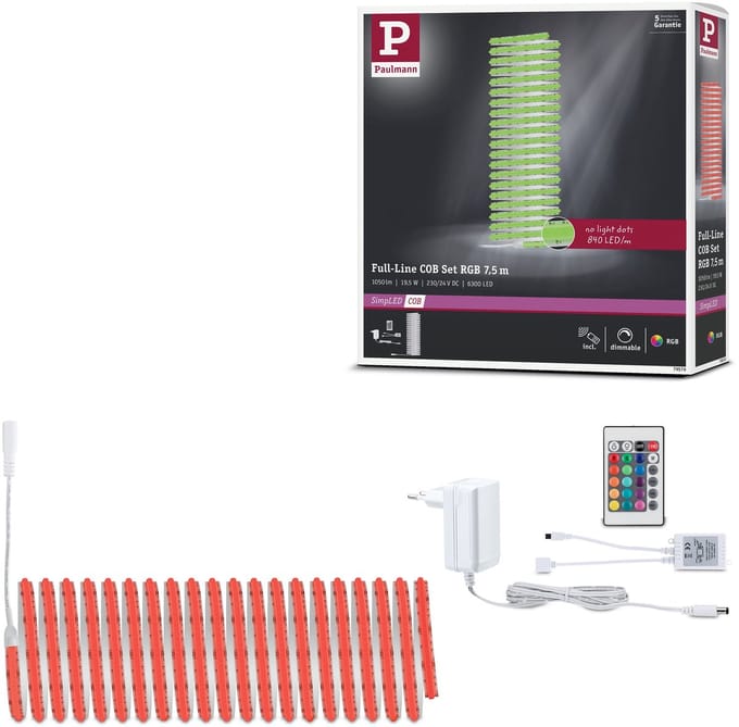 Paulmann SimPLED COB LED Strip 7,5 Meter RGB - Plug & Play Set - 19,5W - 24V - Wit - Metaal