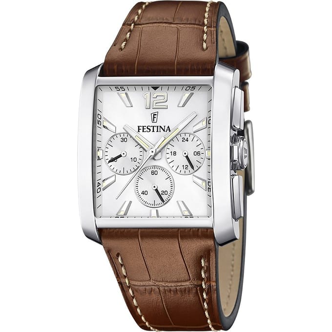 Festina heren chronograaf bruine leder band