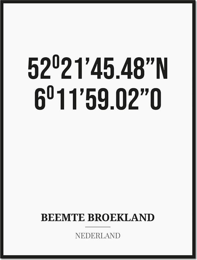 Poster/kaart BEEMTE BROEKLAND met coördinaten