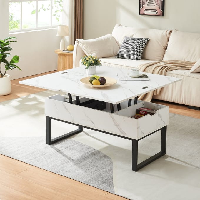 Salontafel Rauli marmerlook wit en zwart 100x50x47 cm [en.casa]