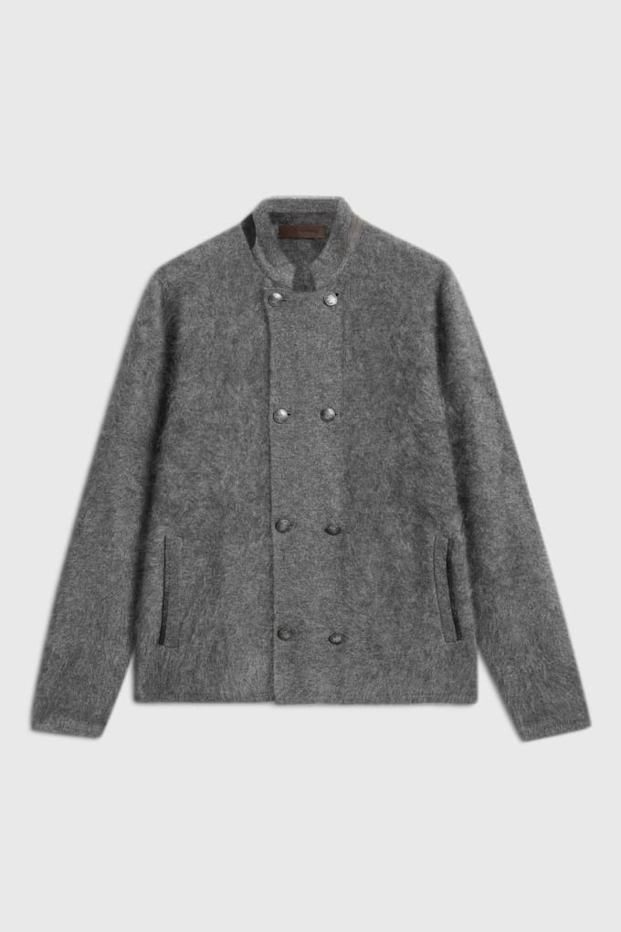 John Varvatos Adrano Regular Fit Cashmere Dbl Breasted Seal Grey Größe: L | Zweireihige Mäntel Outlet | Herren | Grau