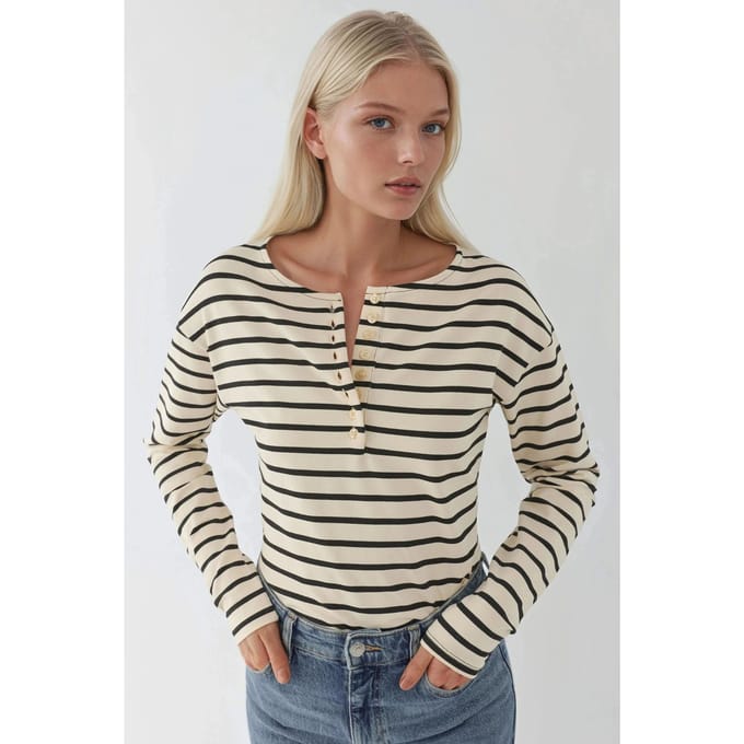Gestreepte Button-Kraag T-Shirt
