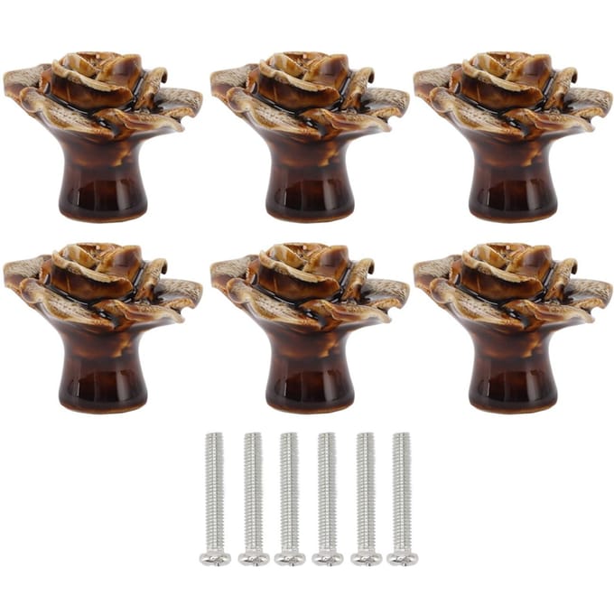 6 stuks kastknoppen in roosvorm, delicate keramische knoppen voor ladekasten, luipaardprint, wit