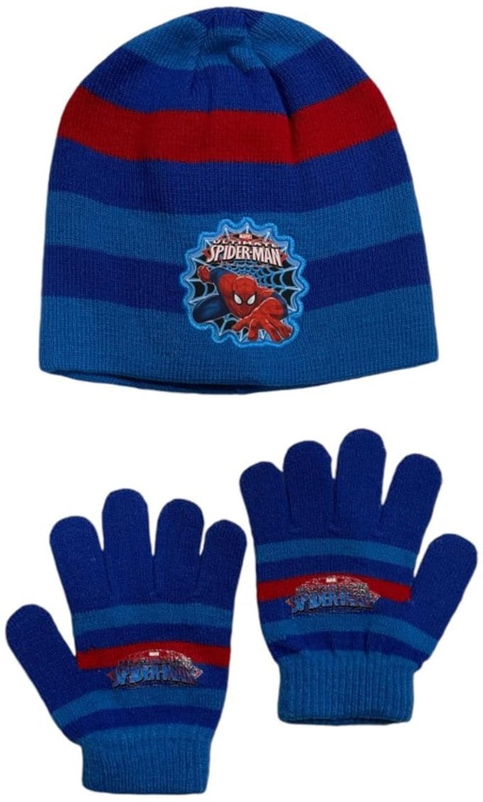 Marvel Spiderman Set - Muts en Handschoenen – Blauw/Rood- Maat One Size - ± 3-6 jaar