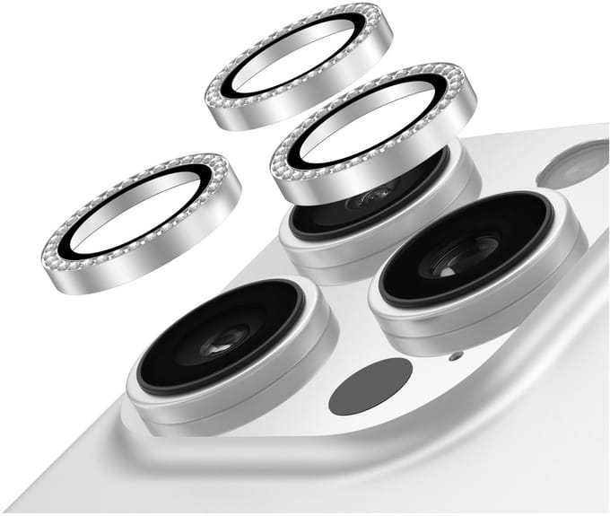 AVY Camera Lens Protector Rings | Geschikt voor Apple iPhone 12 Pro Max | Camera Lens Protector Glas | Schokbestendig | Krasbestendig | met Applicator | Diamant Zilver