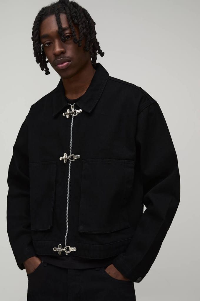 Boxy Denim Co-ord Jasje Met Sluitingdetail | True Black | Size Medium
