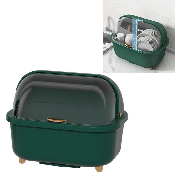 Afwasdroogbox Multifunctionele Ruimtebesparende Afdruiprek met Deksel voor Keukenaccessoires Green Medium Size black