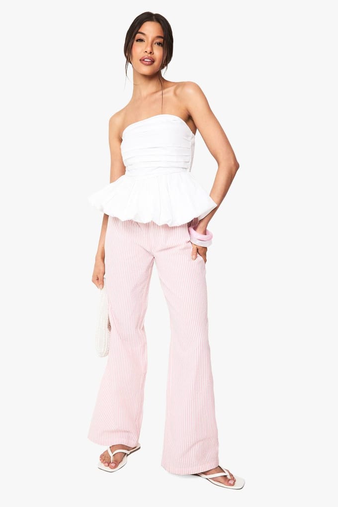 boohoo Dames Cotton Poplin Puffball Bandeau | White | Maat: 8