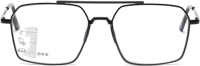 Herren Glijbril - Leesbril Multifocus - Computerwerk - Anti Blauw Licht - Pilotenframe - Metaal