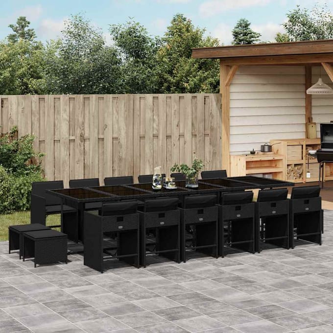 vidaXL - 17-delige - Tuinset - met - kussens - poly - rattan - zwart