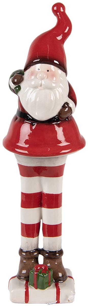 Clayre & Eef Kerstdecoratie Beeld Kerstman 7x7x23 cm Rood Wit Keramiek