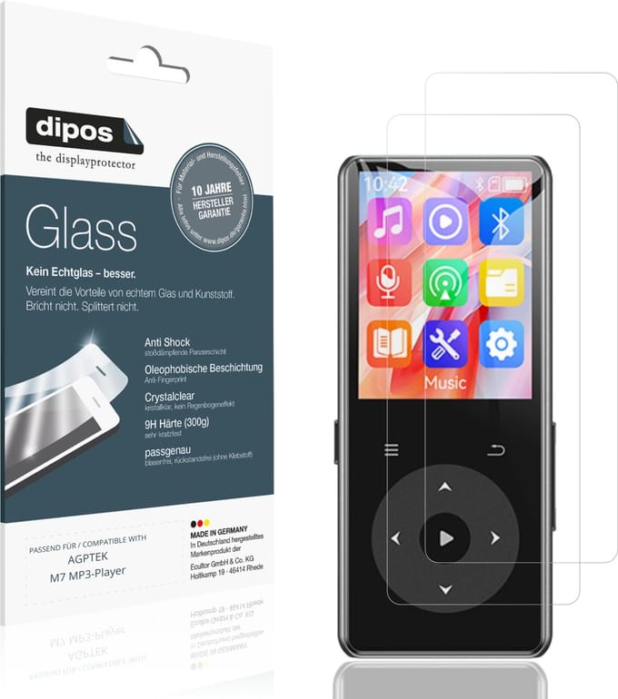 dipos – 2x Pantserfolie geschikt voor AGPTEK M7 MP3-Player | 9H Screenprotector