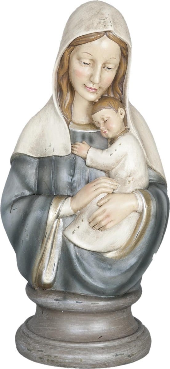 Clayre & Eef Beeld Maria 19x15x39 cm Blauw Beige Polyresin