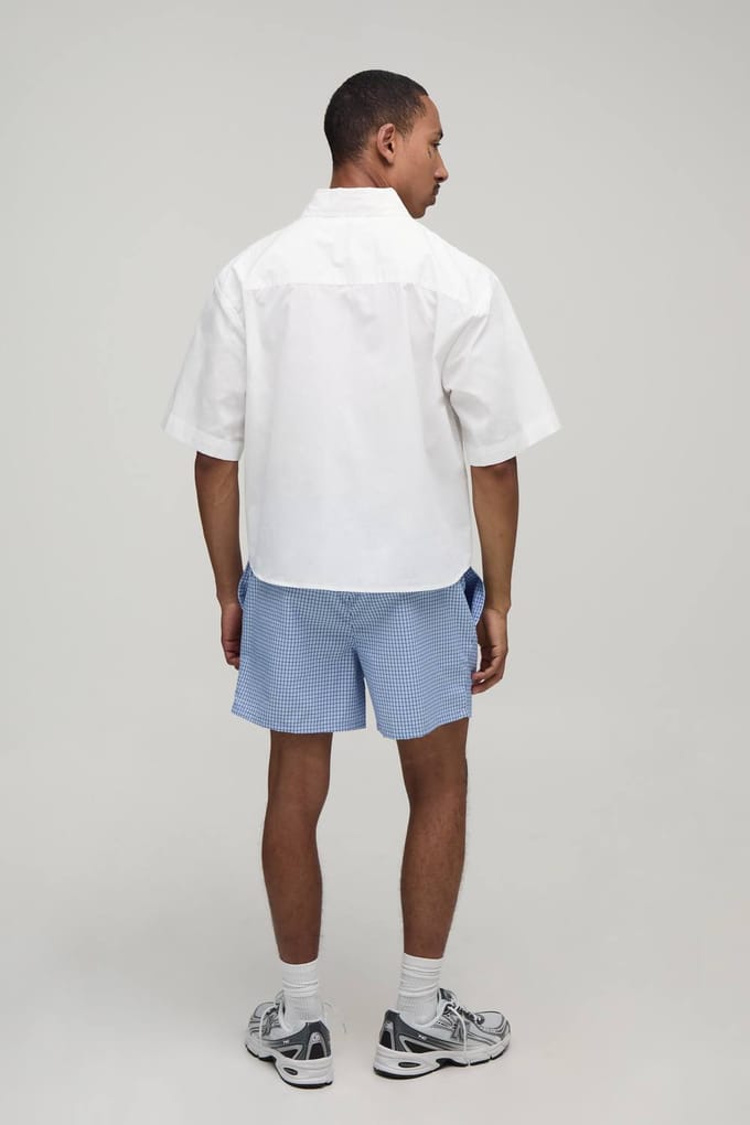 Ontspannen Halflange Micro Ruit Short | Blue | Size Large