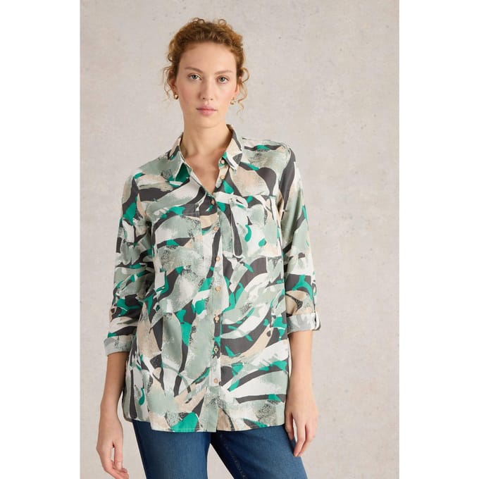 White Stuff Sophie Longline Cotton Shirt Grey Multi Größe: 6 REGULAR | Business hemden Outlet | Damen | Grau