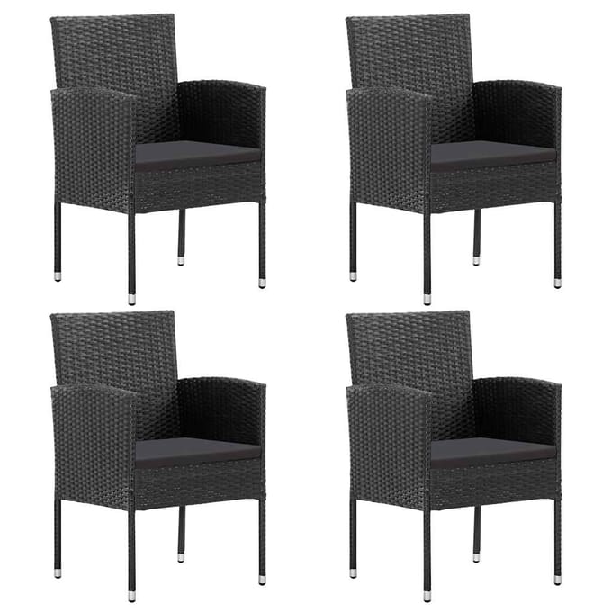 vidaXL - Tuinstoelen - 4 - st - met - zwarte - kussens - poly - rattan - zwart