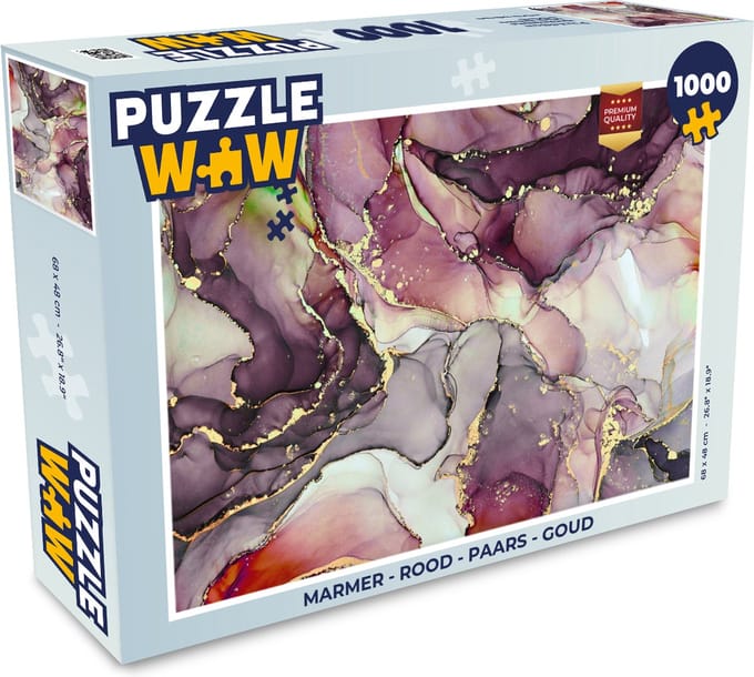 Puzzel Marmer - Rood - Paars - Goud - Legpuzzel - Puzzel 1000 stukjes volwassenen