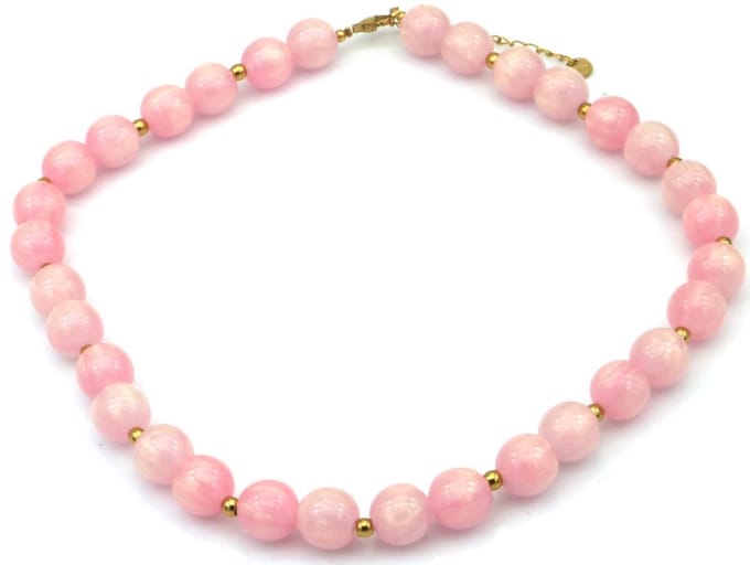 Ketting - RVS - kralen 10 mm - roze - 40-45 cm