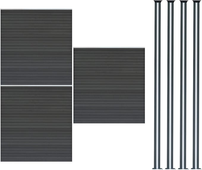 Composiet schutting set - grijs - 185x526cm - 4 led palen