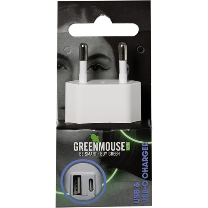 Oplader Green Mouse USB-C 1x en USB-A 1x wit blisterverpakking