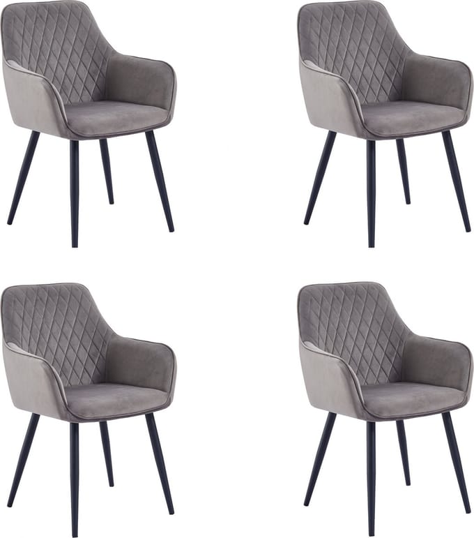Colenis® - Beverly Eetkamerstoel - Set Van 4 - Grijs - Fluweel - Met armleuning