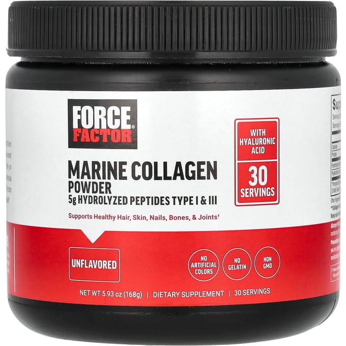 Force Factor, Poudre de Collagène Marin, Non Aromatisée, 5,93 oz (168 grammes)