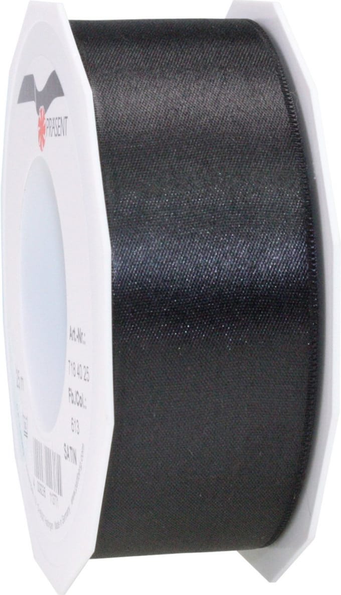Glorex hobby - Satijn cadeau sierlint zwart en wit 25 meter x 0.4 cm