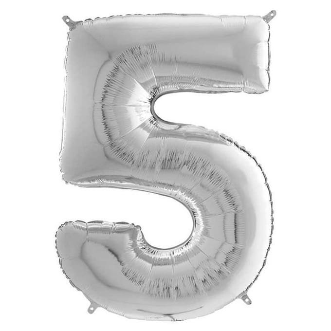 Folieballon Cijfer 5, Zilver, 66 Cm Grabo