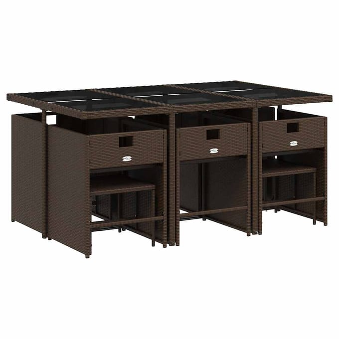 vidaXL - 11-delige - Tuinset - met - kussens - poly - rattan - bruin