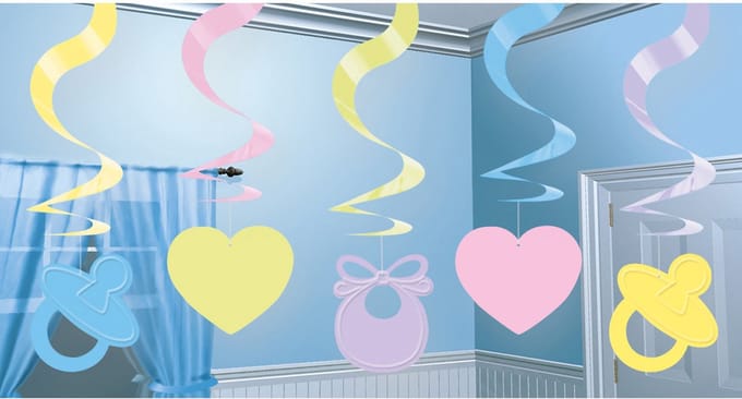 5x stuks Rotorspiralen versiering babyshower 6 cm - Feestartikelen geboorte
