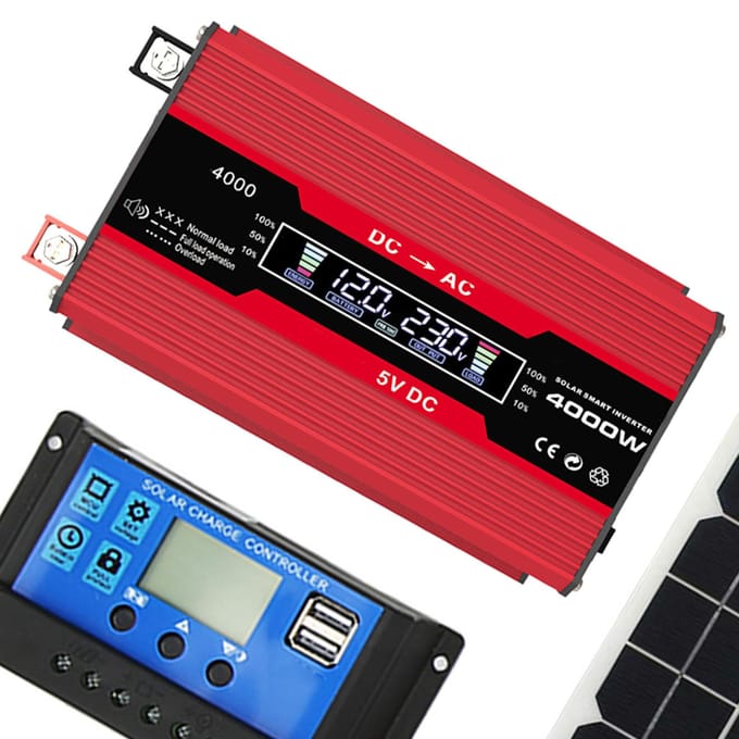Kit Système de Production d'Énergie Solaire 300W 12V vers 110V Onduleur Double USB 20W Panneau Solaire LCD Intelligent red