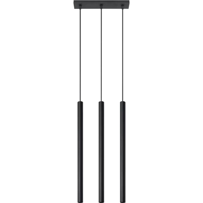 Hanglamp PASTELO 3 met 3 buiskappen in lijn - Sollux Lighting - IP20 - Zwart staal behuizing - 30 x 5 x 90 cm - 3 x G9 LED, exclusief lichtbron - 3 x 8 W - Moderne hanglamp voor woonkamer, slaapkamer en eetkamer