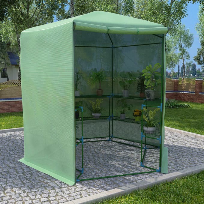 vidaXL - Tuinkas - met - schappen - 227x223 - cm - staal