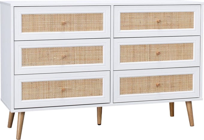 sweeek - Ladekast met 6 lades houtdecor en rotan 120cm - bohème
