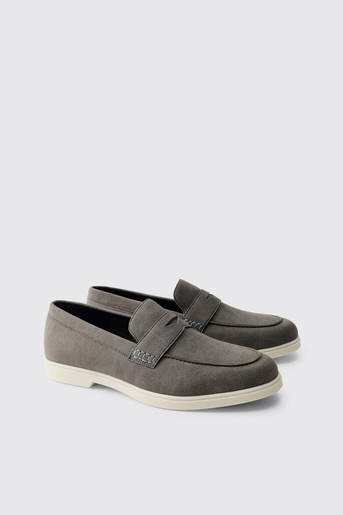 Casual Faux Suede Penny Loafer | Charcoal | Size 42