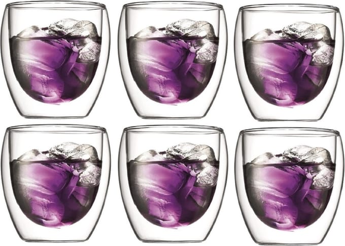 set van 6 dubbelwandige glazen 25cl - bodum - pavina set
