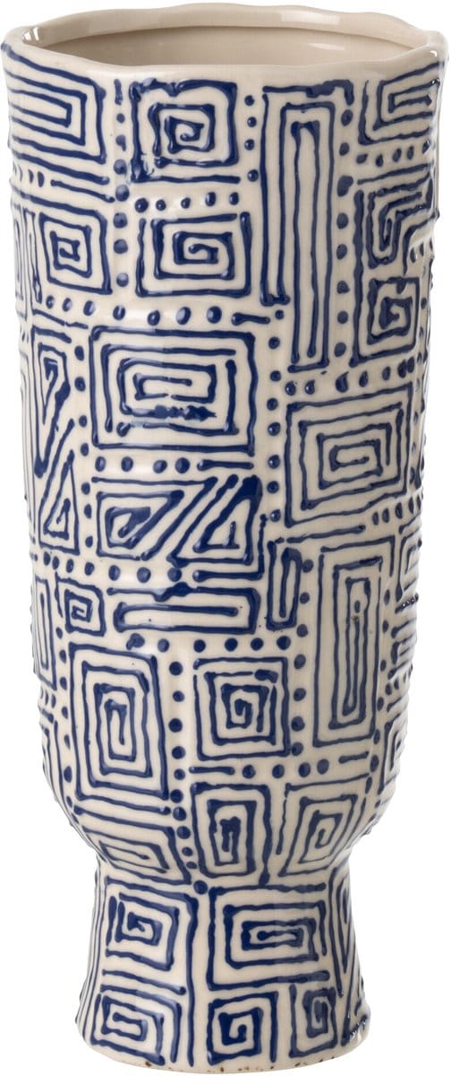 J-Line vaas Patroon - keramiek - wit/blauw - small