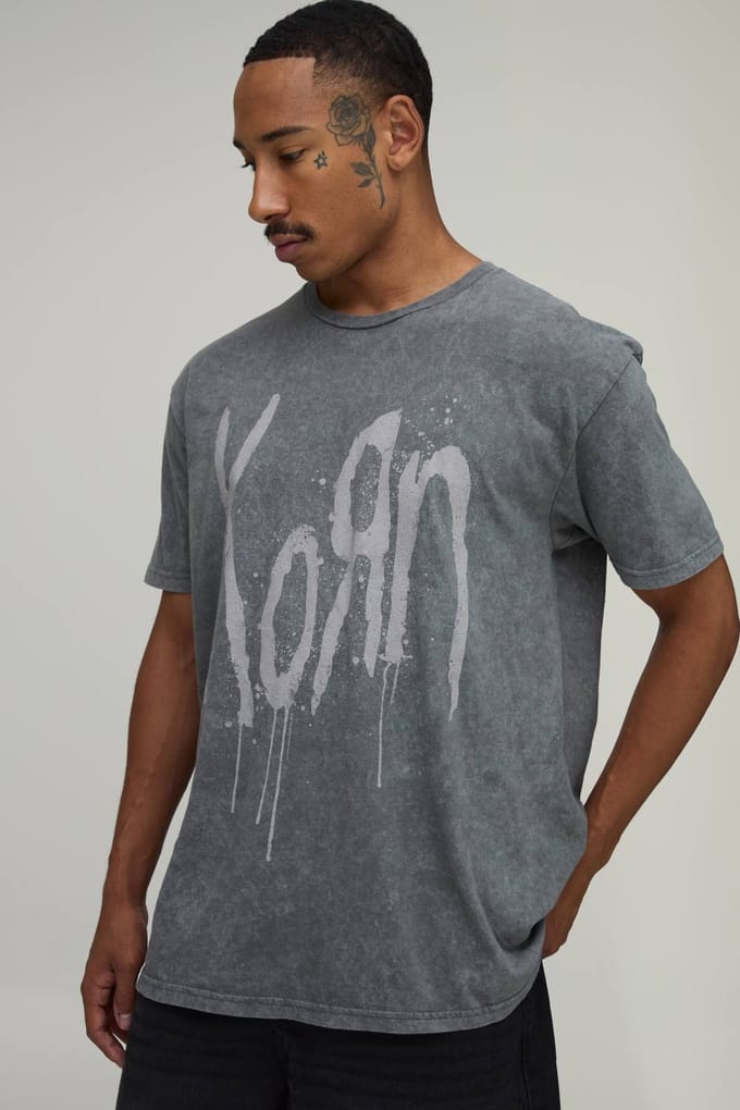 Oversized Gewassen Korn Licentie Print T-shirt | Washed Charcoal | Size Medium