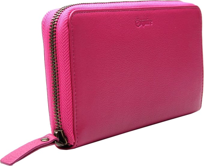 Esquire Leren Portemonnee Peru Zip Around Wallet Pink Paars