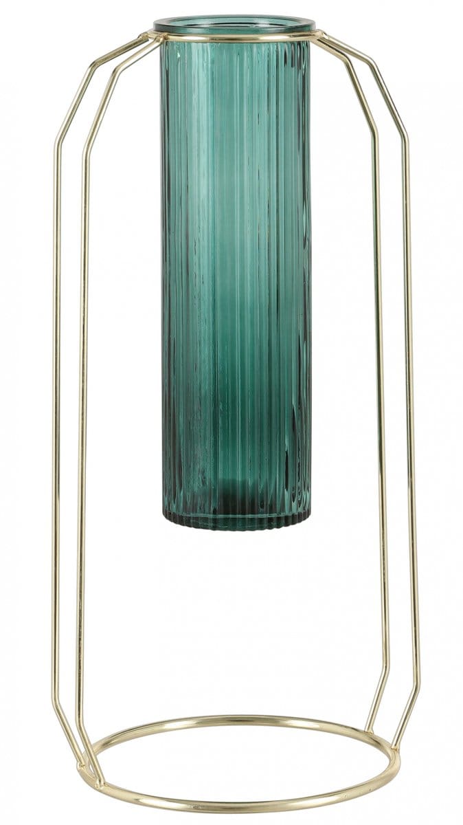 Mica Decorations Vaas Tobias 30 Cm Glas/metaal Groen 2-delig