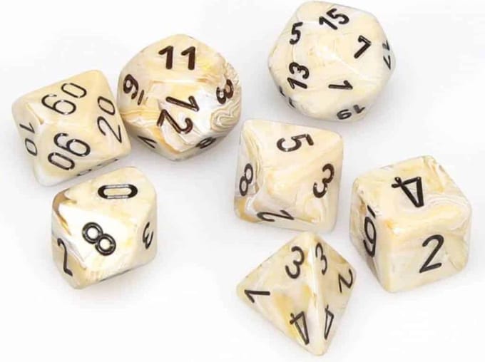 Chessex Marble Ivoor/Zwart Polydice Dobbelsteen Set (7 stuks)