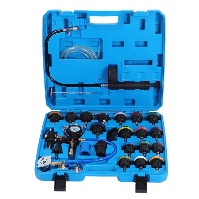 28PCS Testeur de Fuite de Réservoir d'Eau de Voiture Universel Détecteur de Système de Refroidissement Manomètre de Test de Pression blue