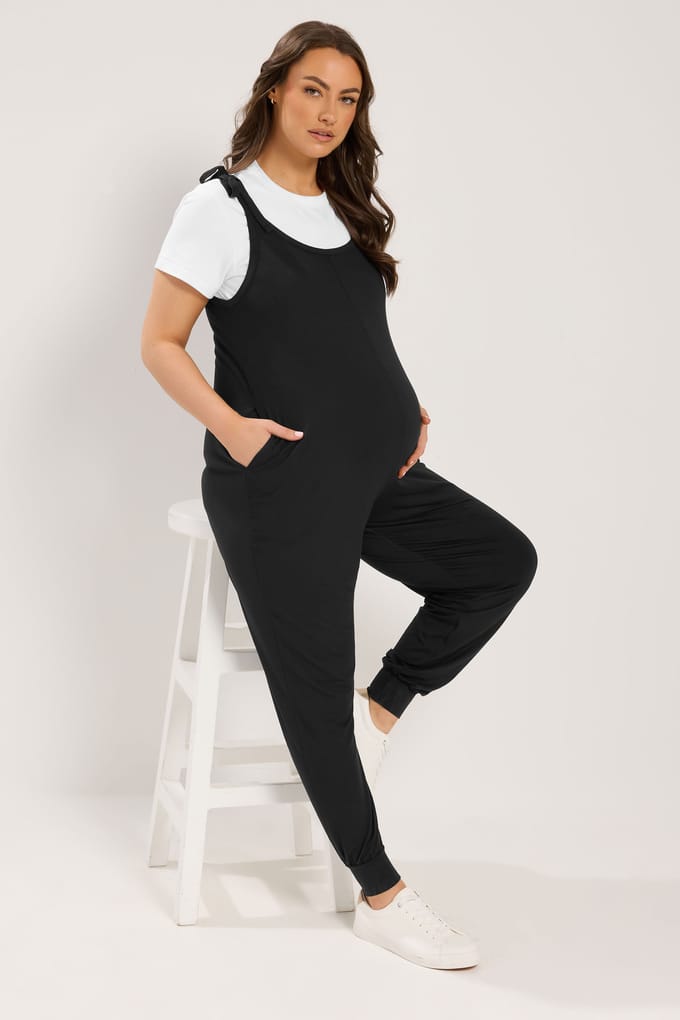 Bump It Up Maternity Oversized Jumpsuit Met Strikbandjes In Zwart Size 40