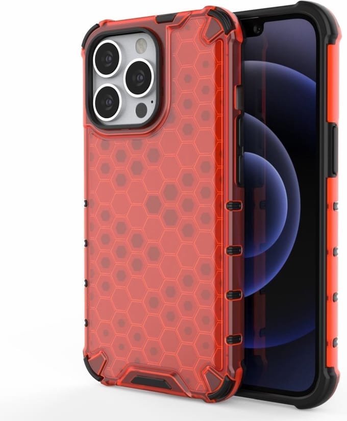 Lunso - Honinggraat Armor Backcover hoes - Geschikt voor iPhone 13 Pro - Rood