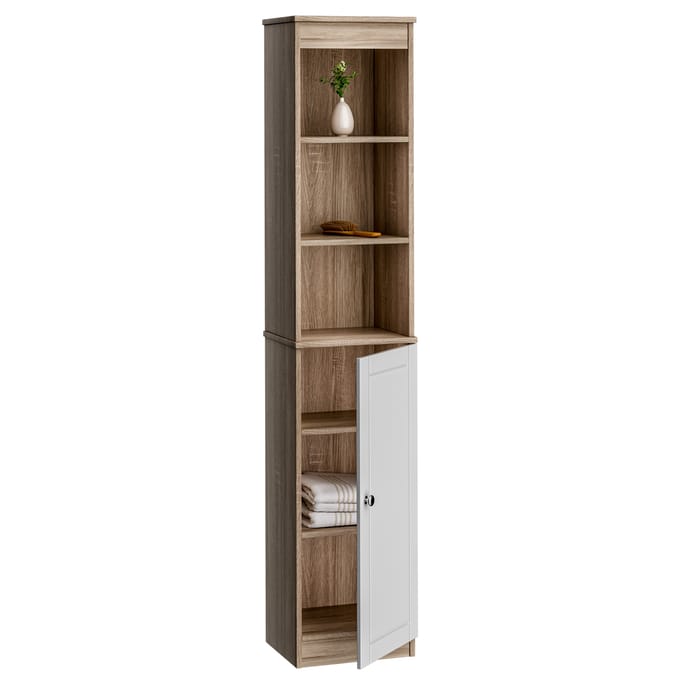 Hoge Kast - Wit Eiken - 6 Vakken - Deur met Magneetsluiting - Opbergkast 170cm