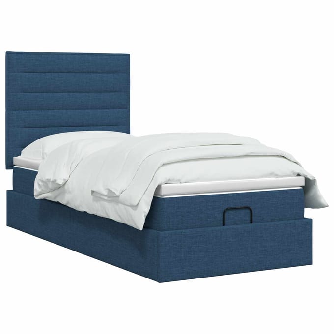 vidaXL - Ottoman - bed - met - matras - met - hoofdeinde - Blauw - 90 - x - 200 - cm - Stof
