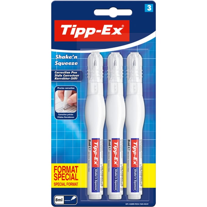 Tipp-ex Shake n Squeeze Correctiepen- 3 Correctiepennen met vloeistof - 8ml