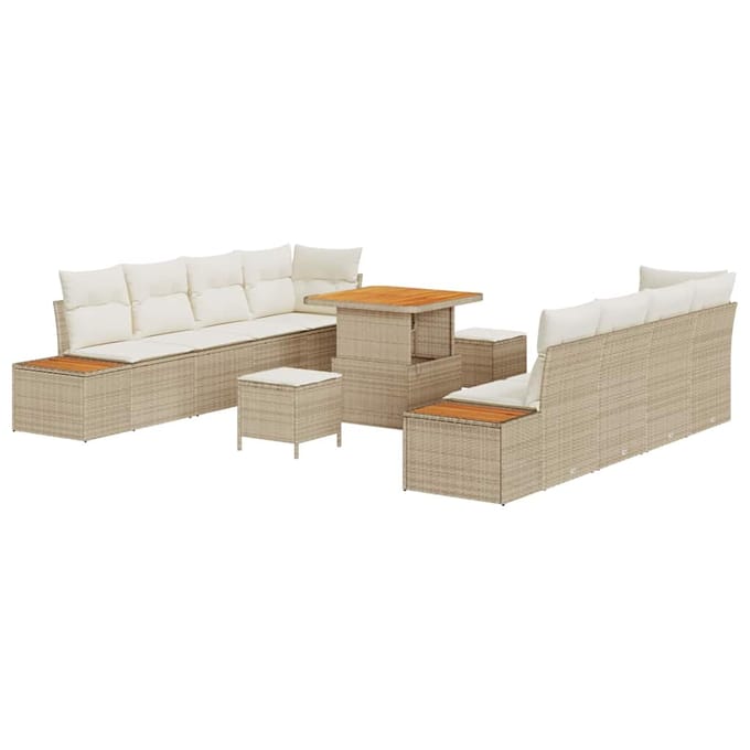 vidaXL - Tuinbank - Set - 11 - st - 10-zits - Beige - Poly - rattan