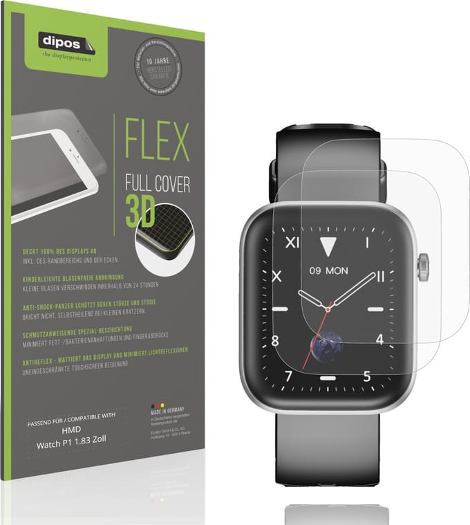 dipos FLEX – 2x Matte Screenprotector geschikt voor HMD Watch P1 1.83 Zoll | Volledige Schermbescherming | Case-Friendly